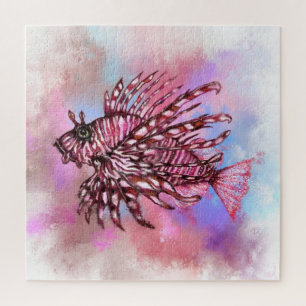 Painting Puzzle with Lionfish Swimming