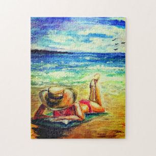 Painting Puzzle Woman On The Beach