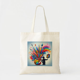 Painting rainbow colourful shopping tote bag