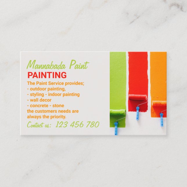 Painting Service Photo Add Custom Crafts Worker Business Card (Front)