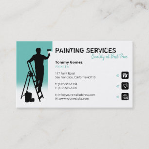 Painting Services Painter at work light teal Business Card