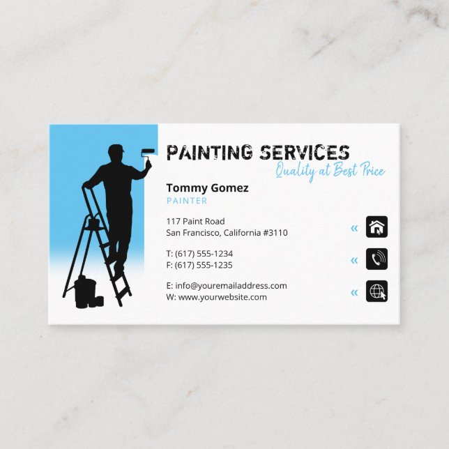 Painting Services | Painter at work sky blue Business Card (Front)
