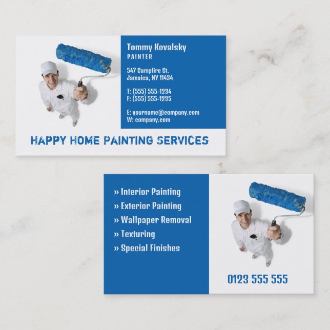 Painting Services | Your Offer | Blue Business Card (Front/Back)
