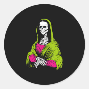 Painting   Skeleton Leonardo Da Vinci Famous Paint Classic Round Sticker