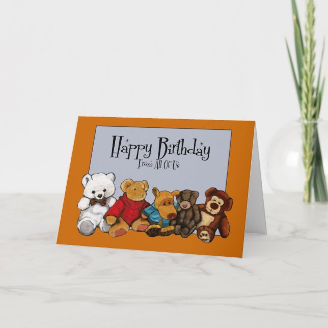 Painting: Stuffed Animals: Birthday From All Of Us Card (Front)
