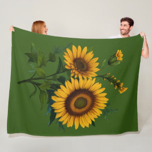 Painting Sunflower Any Colour Background Fleece Blanket