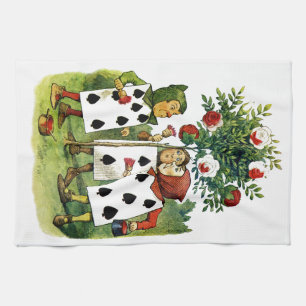 Painting the Queen of Heart's Roses in Wonderland Tea Towel
