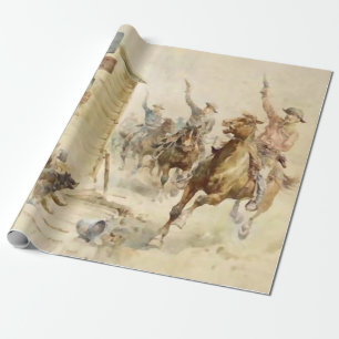 “Painting the Town Red” Western Art by Frank Felle Wrapping Paper