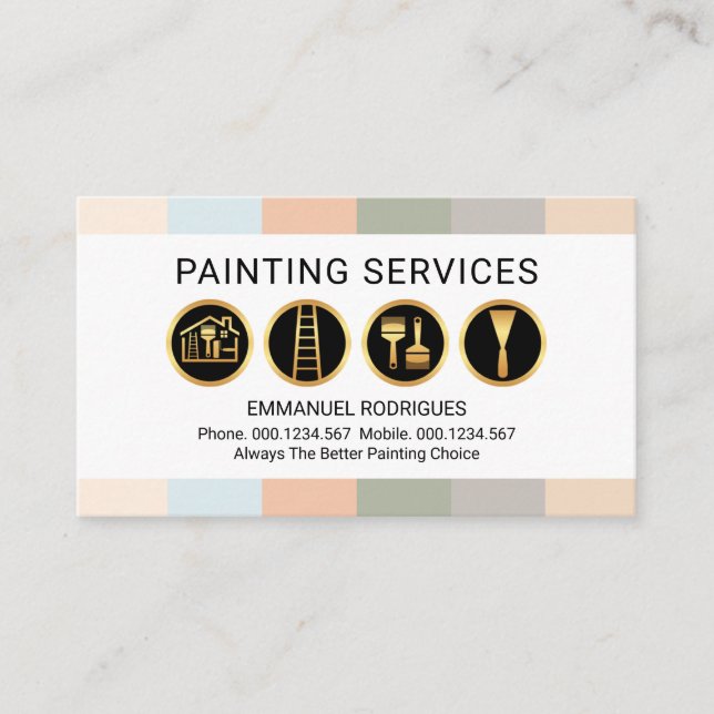 Painting Tools On Sweet Pastel Stripes Business Card (Front)