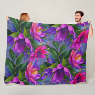Painting Tropical Flowers Bright Colours Fleece Blanket