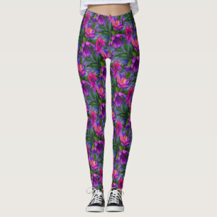 Painting Tropical Flowers Bright Colours Leggings