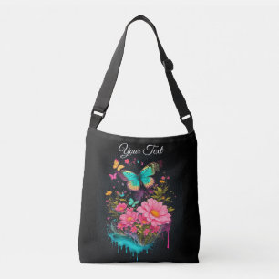 painting turquoise Butterflies cute pink flowers Crossbody Bag