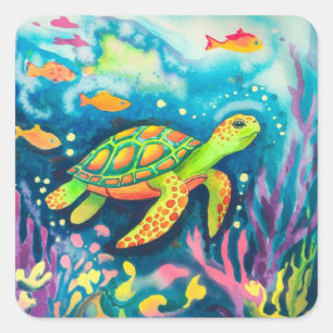 Painting Turtle Square Sticker