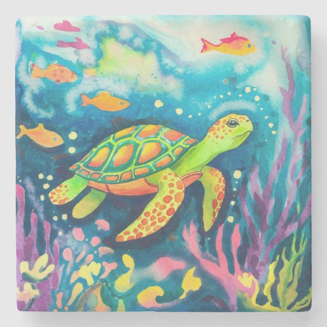 Painting Turtle Stone Coaster (Front)