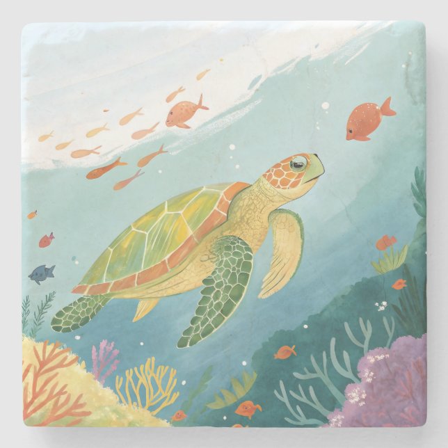 Painting Turtle Stone Coaster (Front)