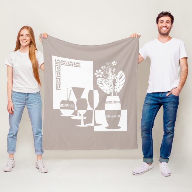 Painting vase with flowers and wine glasses light  fleece blanket (In Situ)