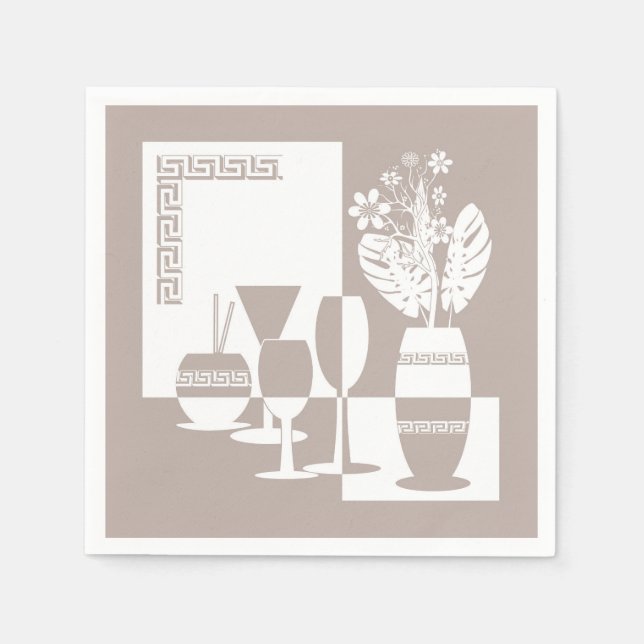 Painting vase with flowers and wine glasses light  napkin (Front)