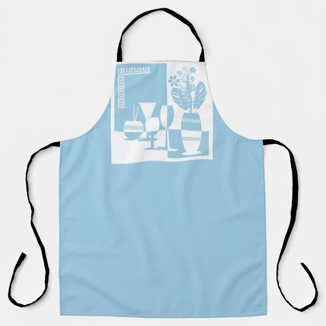 Painting vase with flowers and wine glasses sky bl apron (Front)