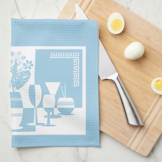 Painting vase with flowers and wine glasses sky bl tea towel (Quarter Fold)