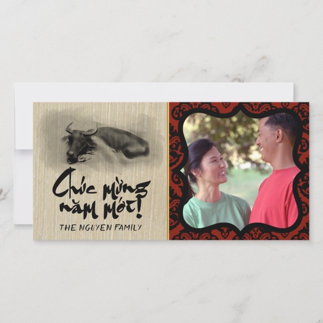 Painting Water Buffalo Ox New Year Photo frame HGC Thank You Card (Front)