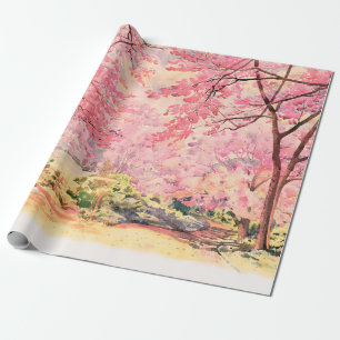 Painting watercolor landscape pink red flower of W Wrapping Paper