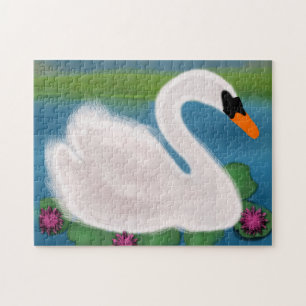 Painting White Swan Lily Pads Jigsaw Puzzle