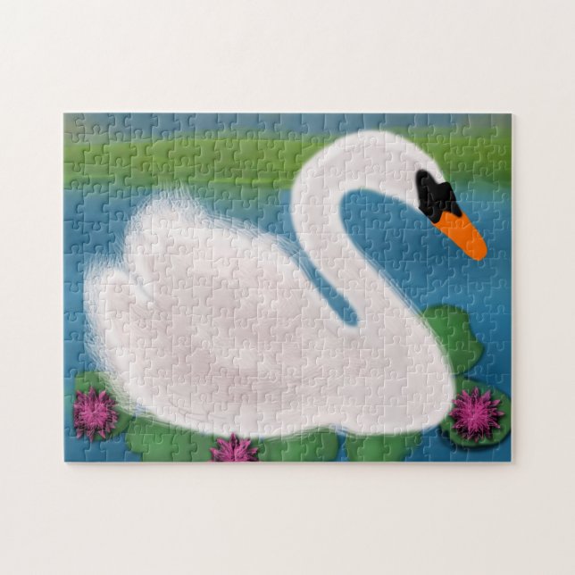 Painting White Swan Lily Pads Jigsaw Puzzle (Horizontal)