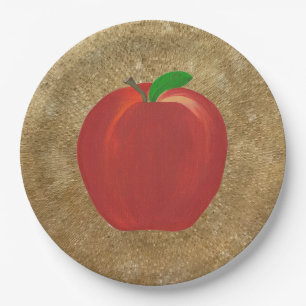Painting Whole Red Apple Gold Ripple Paper Plates