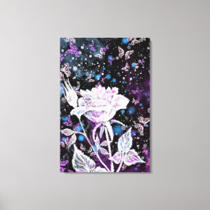 Painting Winter Rose and Butterflies Canvas Print