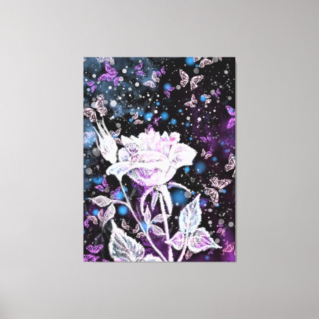 Painting Winter Rose and Butterflies Canvas Print (Front)