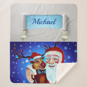 Painting with Smiling Rudolf  and Santa Claus Sherpa Blanket