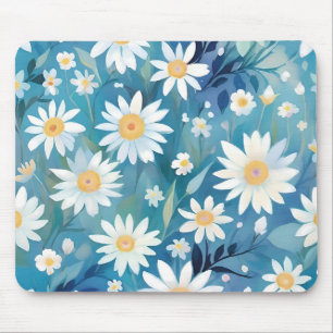 Painting with white flowers mouse mat