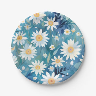 Painting with white flowers paper plate
