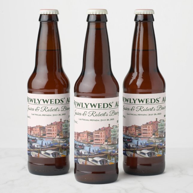 Paintings of Grand Canal, Venice, Italy Wedding Beer Bottle Label (Bottles)