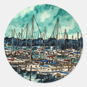 paintings of sailboats sailor sailing art classic round sticker