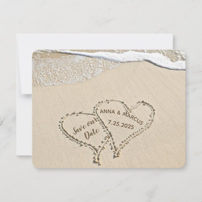pair hearts in beach sand-Save the Date Save The Date (Front)