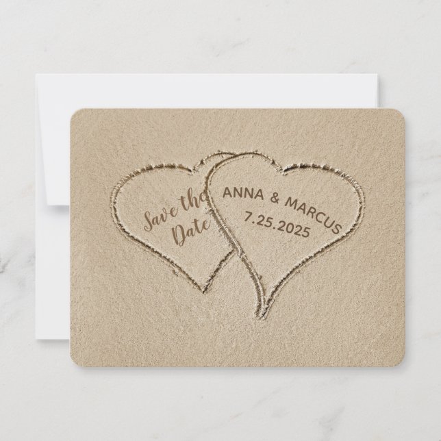 pair hearts in beach sand-Save the Date Save The Date (Front)