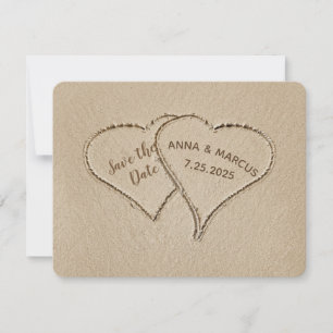 pair hearts in beach sand-Save the Date Save The Date