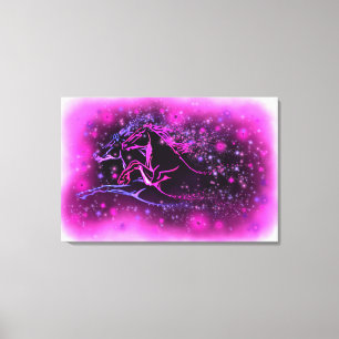 Pair Horse Canvas Print Running In Starry Night