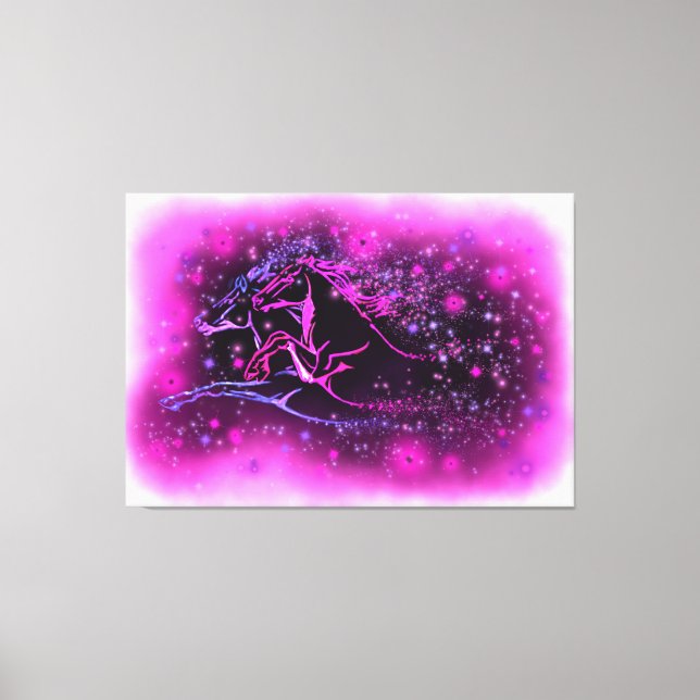 Pair Horse Canvas Print Running In Starry Night (Front)