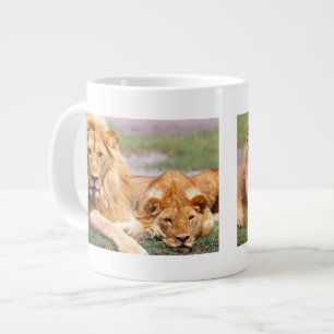 Pair of African Lions, Panthera leo, Tanzania Large Coffee Mug