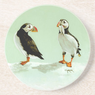 Pair of Antartic Puffin Birds Coaster