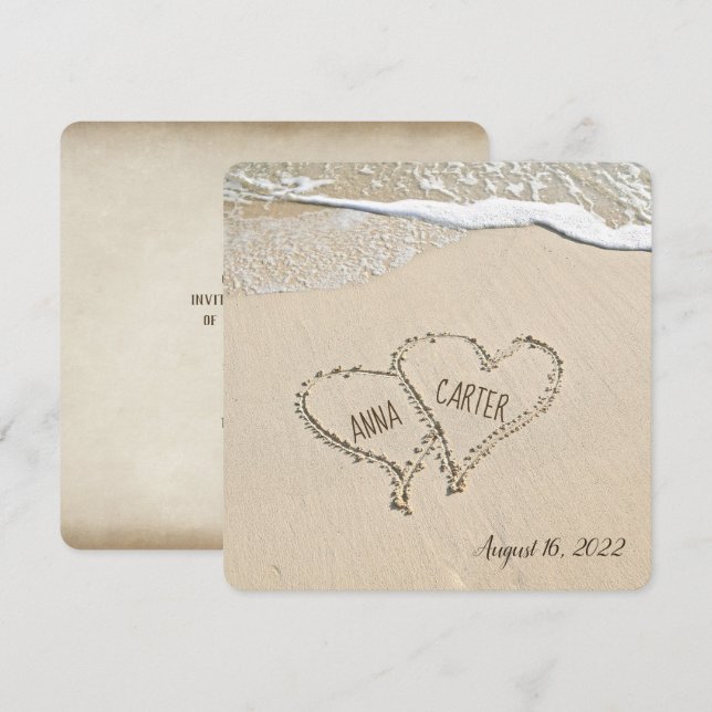 Pair of Beach Hearts Wedding Invite (Front/Back)