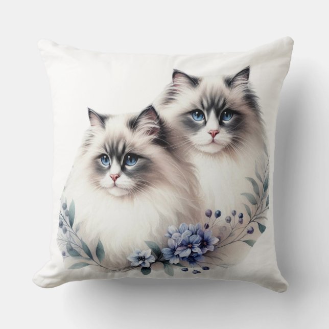 PAIR OF BEAUTIFUL FLUFFY RAGDOLL CATS CUSHION (Front)