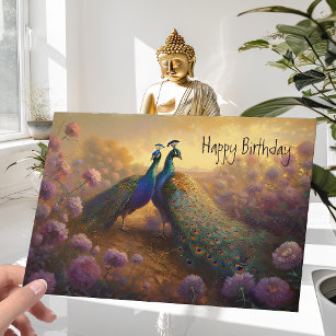 Pair of Beautiful Peacocks Birthday Card