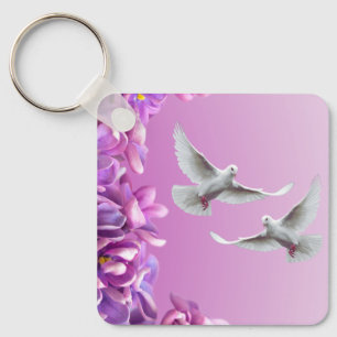 Pair Of Beautiful White Doves Key Ring