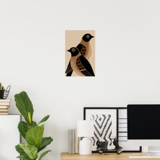 Pair of black and brown birds with copy space poster