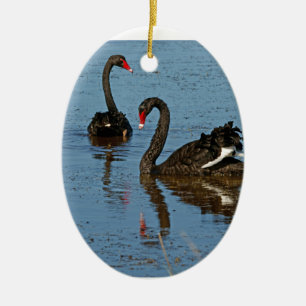 Pair of Black Swans Ceramic Tree Decoration
