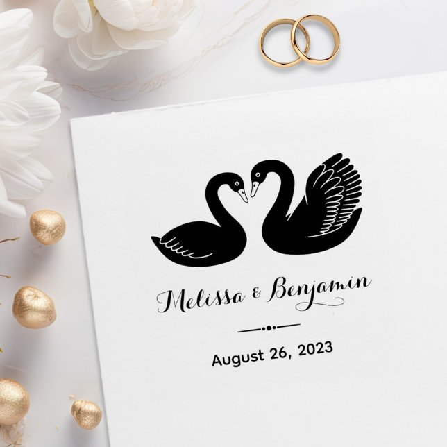 Pair of Black Swans Save the Date Wedding Rubber Stamp (Creator Uploaded)