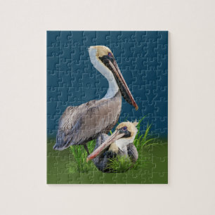 Pair of Brown Pelicans, Customisable Jigsaw Puzzle